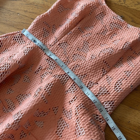 asos Fit & Flare Floral Embroidery Textured Peach Mini Dress Size 6 - Picture 10 of 15